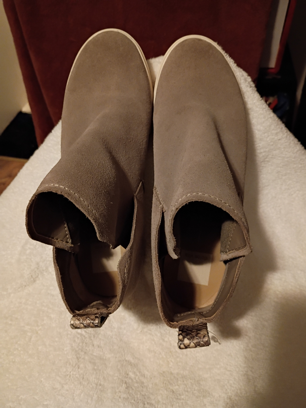 Dolce Vita Taupe Suede Slip-On Ankle Booties